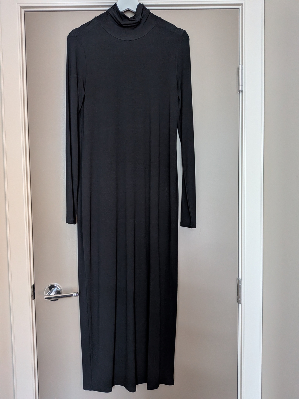 Eileen Fisher Black Tencel Jersey Turtleneck Maxi Dress XS Minimalist Capsule